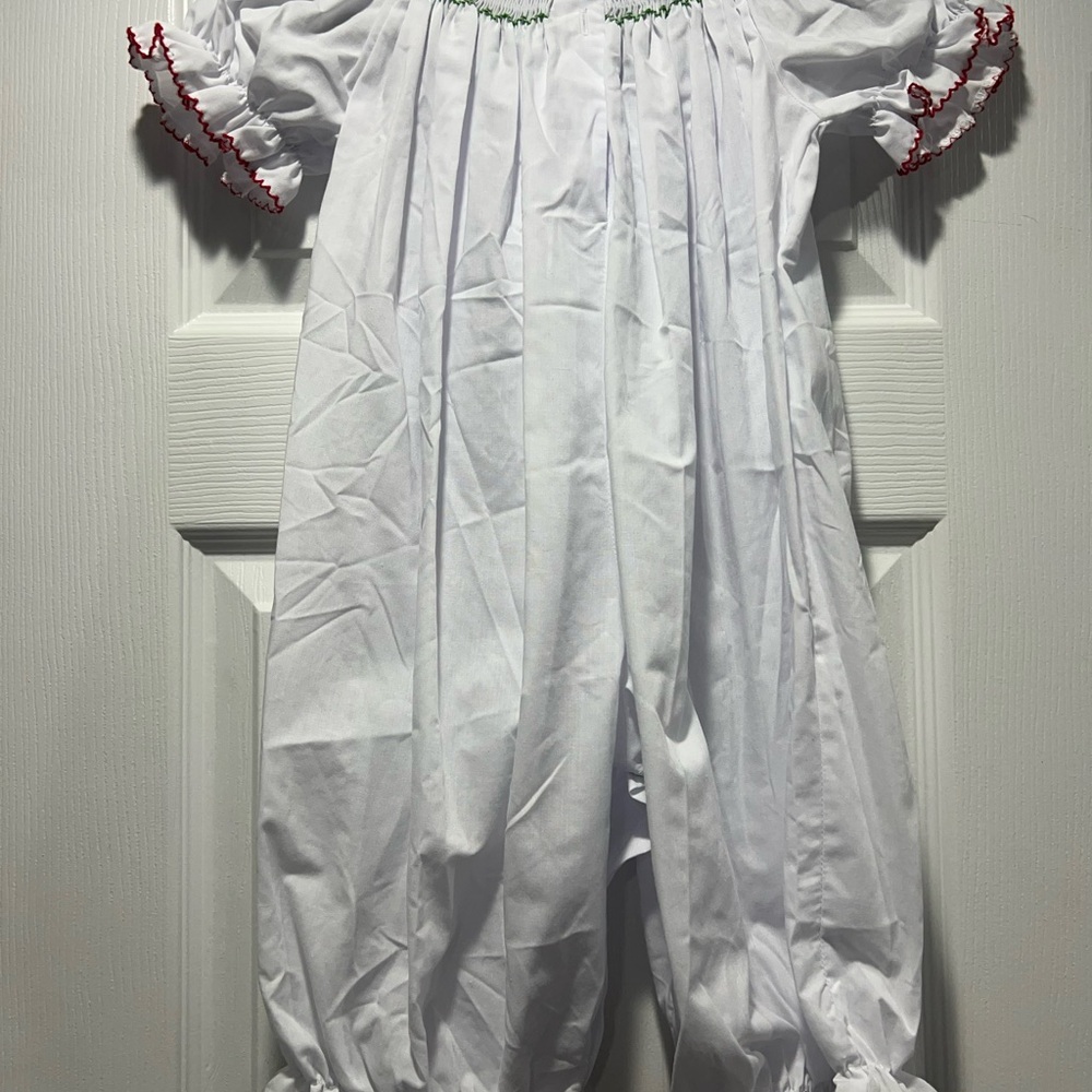 White Smocked Christmas Romper, 18M - Picture 4 of 5